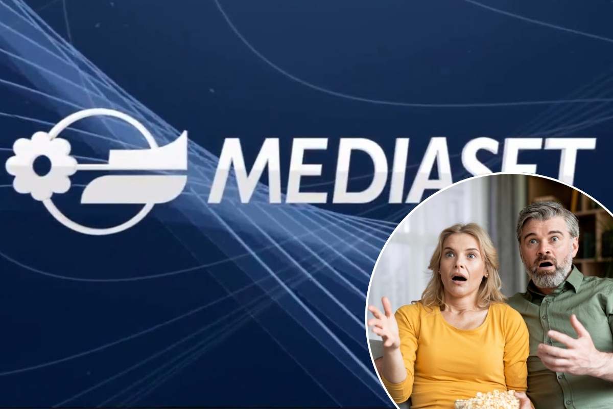 logo mediaset e coppia nel riquadro